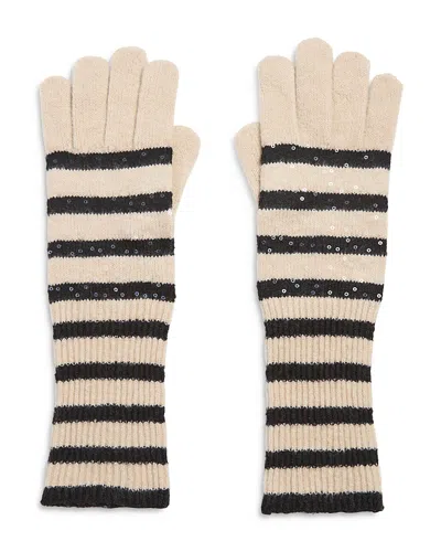 Jocelyn Sequin Striped Gloves In Ivory Multi