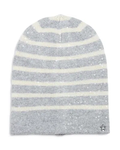 Jocelyn Star Charm Sequin Striped Beanie In Gray Multi