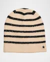 Jocelyn Stripe Sequined Knit Beanie In Ivory Multi