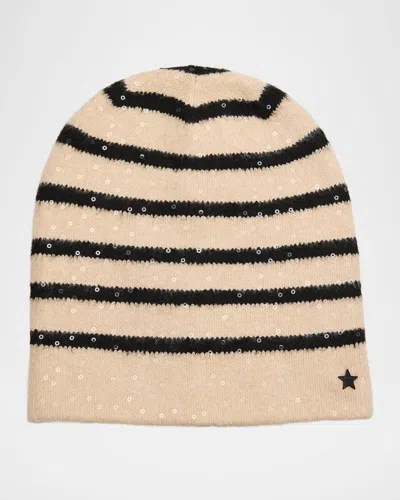 Jocelyn Stripe Sequined Knit Beanie In Ivory Multi