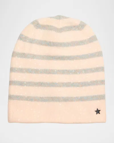 Jocelyn Stripe Sequined Knit Beanie In Pink