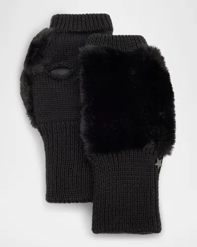 Jocelyn Texty Time Faux Fur Mittens In Black