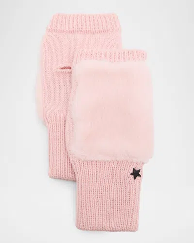 Jocelyn Texty Time Faux Fur Mittens In Pink