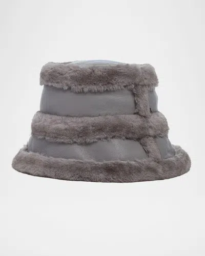 Jocelyn The Gstaad Faux Fur And Leather Bucket Hat In Grey