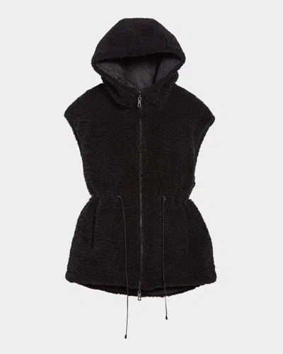 Jocelyn The Nell Hooded Quilted Sherpa Vest In Black