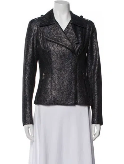 Pre-owned Jocelyn Tweed Pattern Biker Jacket In Black
