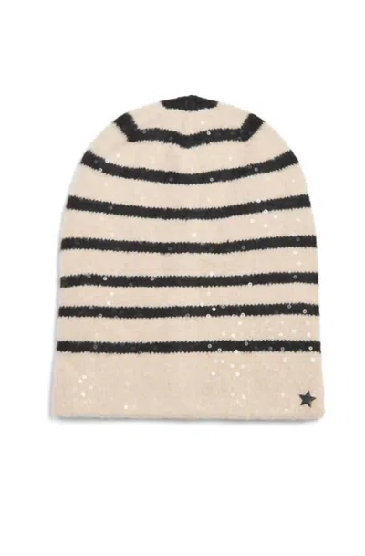 Jocelyn Women Beanie With Sequins In Black/ivory Stripe In Multi