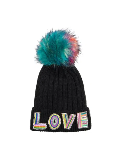Jocelyn Women's Embellished Faux-fur Pom-pom Beanie In Black