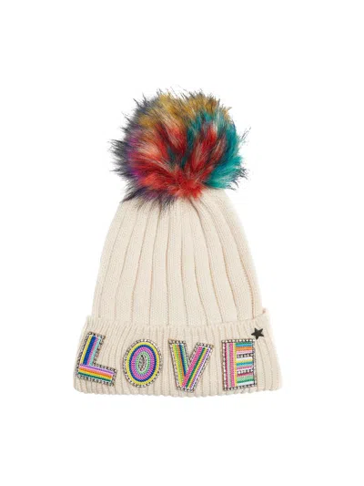 Jocelyn Women's Embellished Faux-fur Pom-pom Beanie In White