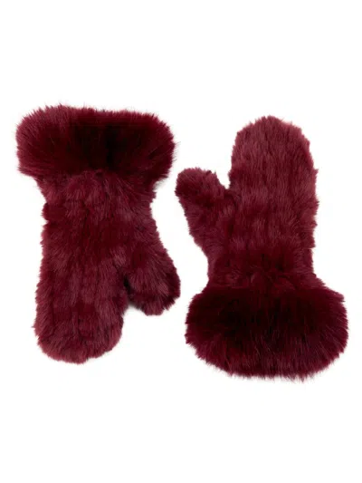 Jocelyn Women's Faux Fur Mittens In Burgundy