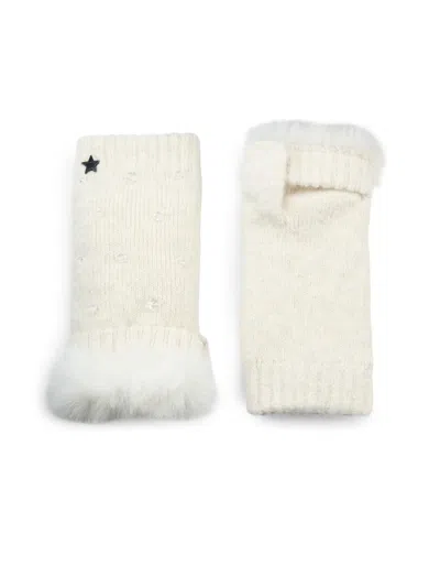 Jocelyn Women's Faux Fur-lined Fingerless Mittens In White