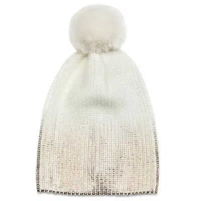 Jocelyn Women's Ivory Rose Gold Metallic Pom Pom Knit Hat Beanie In White