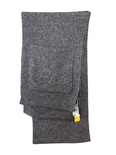 Jocelyn Women's Knit Embroidered Love Scarf With Fringe In Charcoal In Grey
