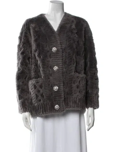 Pre-owned Jocelyn Wool Patterned Faux Fur Jacket In Grey