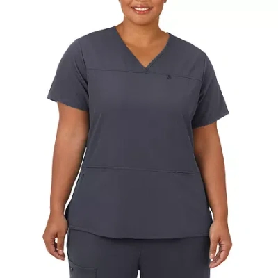 Jockey 2299 Womens Plus V Neck Short Sleeve Stretch Fabric Scrub Top In Blue
