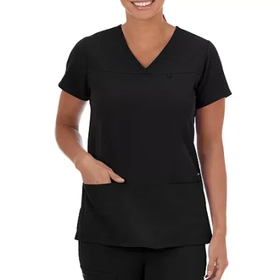 Jockey 2299 Womens V Neck Short Sleeve Stretch Fabric Scrub Top In Black