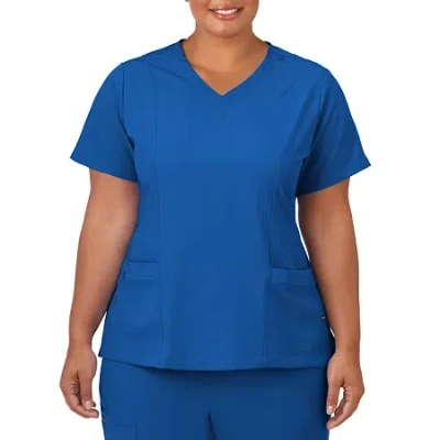 Jockey 2306 Womens Plus V Neck Short Sleeve Stretch Fabric Scrub Top In Blue
