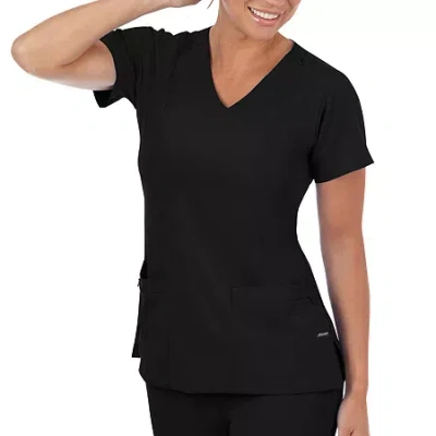 Jockey 2306 Womens V Neck Short Sleeve Stretch Fabric Scrub Top In Black