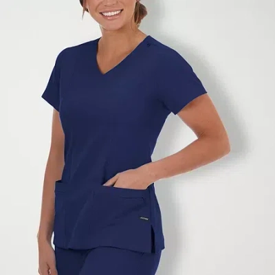 Jockey 2306 Womens V Neck Short Sleeve Stretch Fabric Scrub Top In Blue