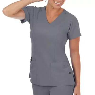 Jockey 2306 Womens V Neck Short Sleeve Stretch Fabric Scrub Top In Gray