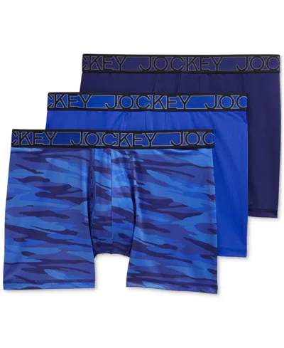 Jockey 3-pack Active Microfiber 5" Boxer Briefs In Majestic Blue,oceanic Camo,black