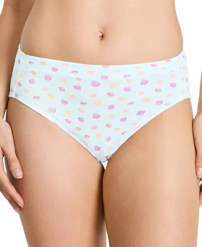 Jockey Cotton Stretch Hi Cut 1555, Available In Extended Sizes In Mini Shell Dot Blue