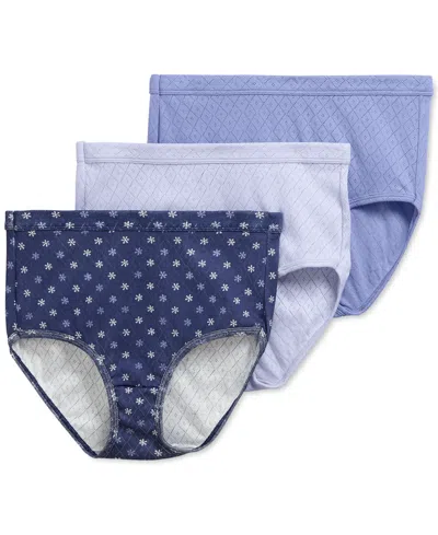 Jockey Elance Breathe Brief 3 Pack Underwear 1542, Extended Sizes In Blue Orion,blue Twilight,flurry Multy