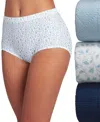 Jockey Elance Breathe Brief 3 Pack Underwear 1542, Extended Sizes In Frothy Blue,flowing Vine,just Past Midni