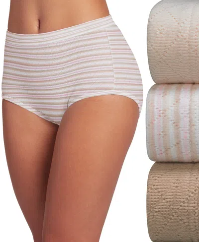 Jockey Elance Breathe Brief 3 Pack Underwear 1542, Extended Sizes In Sheer Nude,whisper Stripe,light