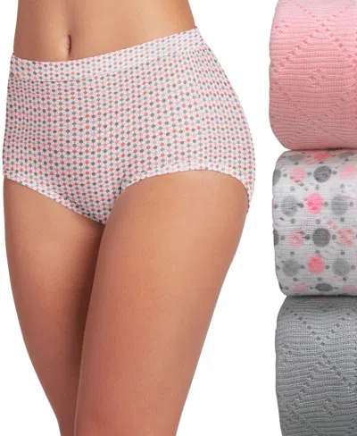Jockey Elance Breathe Brief 3 Pack Underwear 1542, Extended Sizes In Silver Fox,spotty Dot,blushing Rose