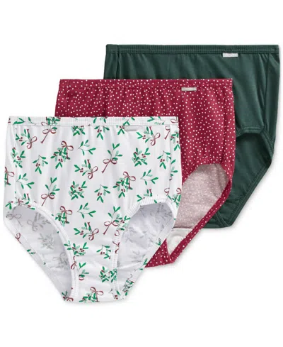 Jockey Elance Brief 3 Pack Underwear 1484, 1486 Extended Sizes In Mistletoe Diamond,cactus Pine,blizzard