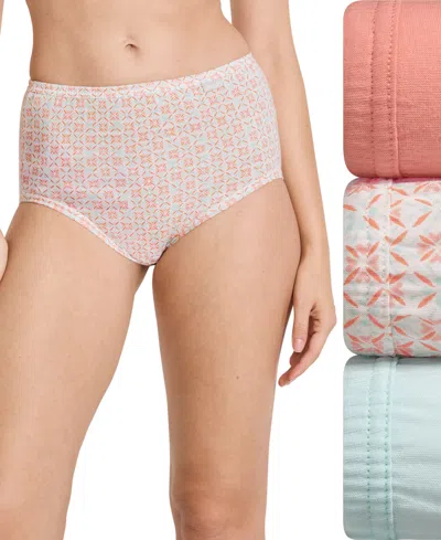 Jockey Elance Brief 3 Pack Underwear 1484, 1486 Extended Sizes In Paradise Peach,garden Geo Peach-print,ec