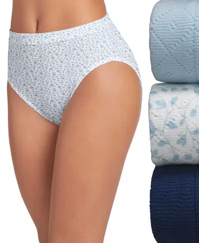 Jockey Elance Cotton French Cut Underwear 3-pk 1541, Extended Sizes In Frothy Blue,flowing Vine,just Past Midni