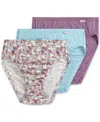 Jockey Elance French Cut 3 Pack Underwear 1485 1487, Extended Sizes In Elissa Floral,bleached,silver Plum