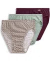 Jockey Elance French Cut 3 Pack Underwear 1485 1487, Extended Sizes In Gallant Geo,deep Sangria,dried Sage