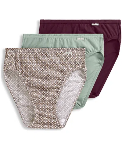 Jockey Elance French Cut 3 Pack Underwear 1485 1487, Extended Sizes In Gallant Geo,deep Sangria,dried Sage