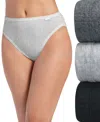 Jockey Elance French Cut 3 Pack Underwear 1485 1487, Extended Sizes In Grey Heather,charcoal Grey Heather,black