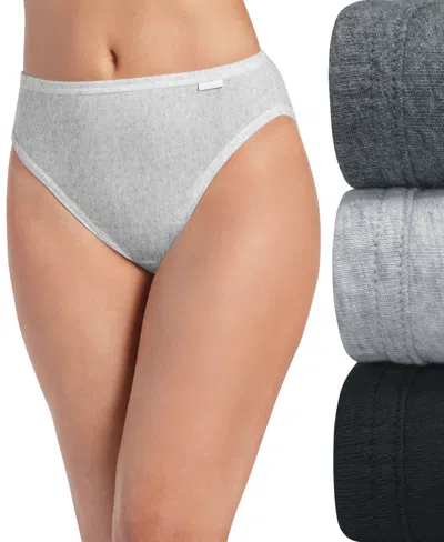 Jockey Elance French Cut 3 Pack Underwear 1485 1487, Extended Sizes In Grey Heather,charcoal Grey Heather,black