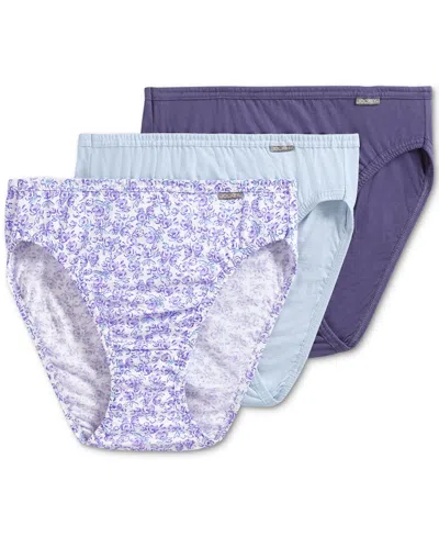Jockey Elance French Cut 3 Pack Underwear 1485 1487, Extended Sizes In Midnight Iris,bouquet Bloom,frothy Blue