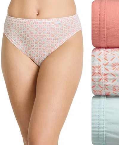 Jockey Elance French Cut 3 Pack Underwear 1485 1487, Extended Sizes In Paradise Peach,garden Geo Peach-print,ec