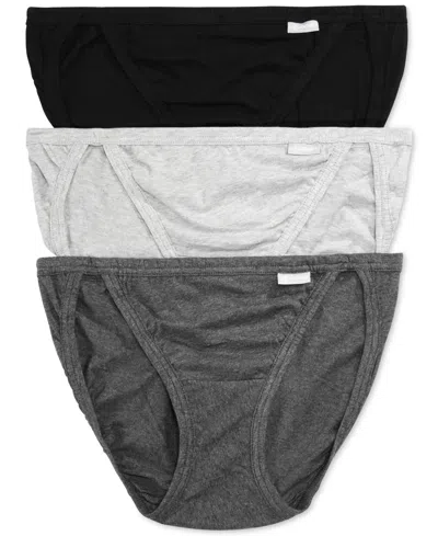 Jockey Elance String Bikini Underwear 3 Pack 1483 In Grey Heather,charcoal Grey Heather,black