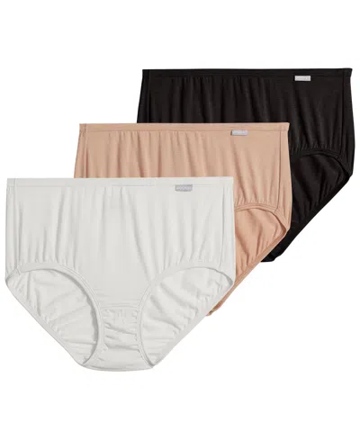 Jockey Elance Supersoft 3 Pack Cotton Brief Underwear 2073 In Black,light,ivory