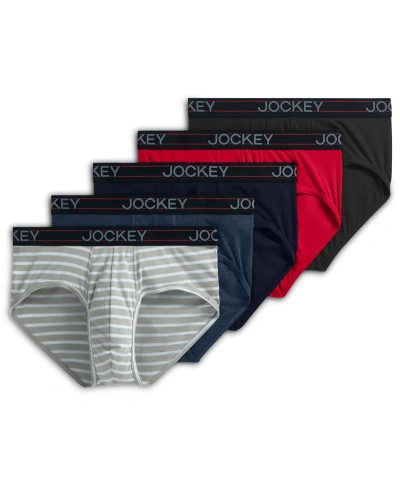 Jockey Men's 5-pk. Lightweight Cotton-blend Logo Briefs In Navy Heather,racing Red,rough Blue,quart