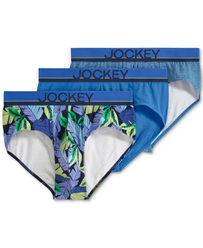 Jockey Men's Cotton-stretch Briefs, Pack Of 3 In Blue