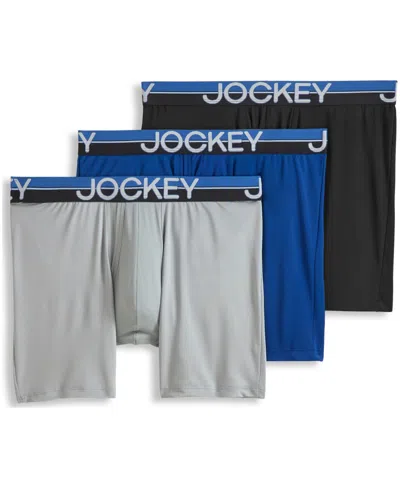 Jockey Men's Infinite Cool 3-pk. Stretch Moisture-wicking Solid Boxer Briefs In Blue