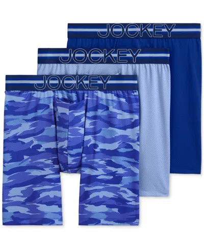 Jockey Men's Stability Pouch Stretch 9" Long Leg Boxer Brief In Soft Sky Blue,midnight Desert Camo,ultra
