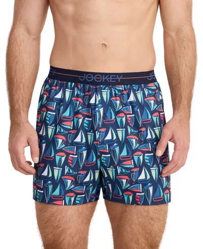 Jockey Men's Stretch Moisture-wicking Boxers In Blue