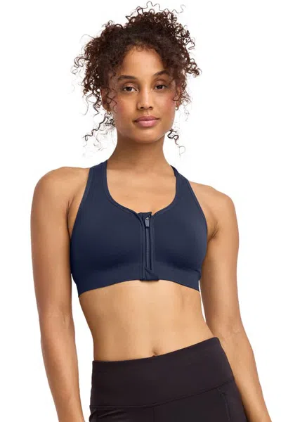 Jockey Seamfree Mid Impact Zip Front Sports Bra In  Blue