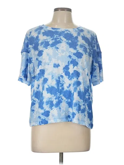 Pre-owned Jockey Short Sleeve Top Blue Tie-dye Pattern Mock Neckline Tops