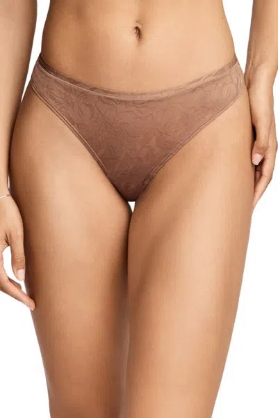Jockey Smooth Touch Lace Thong In Brown